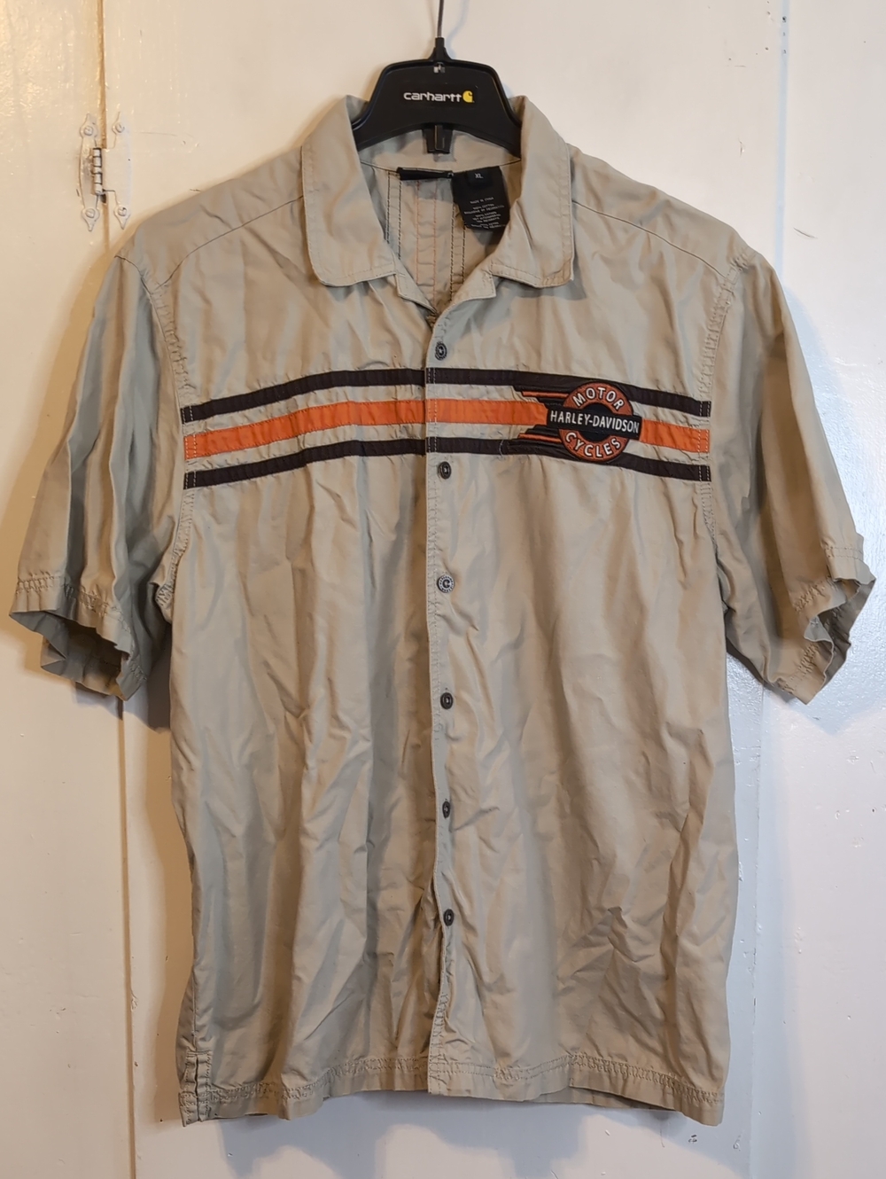 Harley Davidson Short Sleeve Khaki Button-Up mens XL